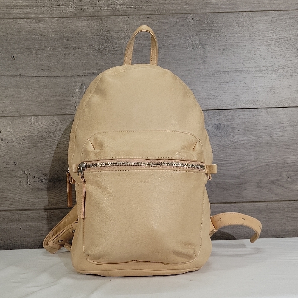 BAGGU Beige Leather Backpack Shoulder Bag Tote Handbag Purse